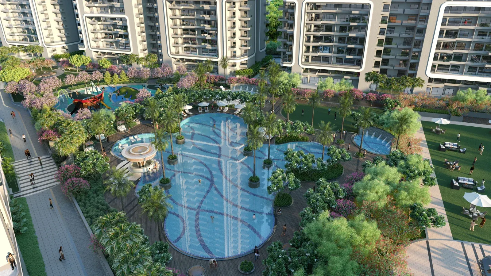 ONE DXP — Central landscape and pools — artist’s impression